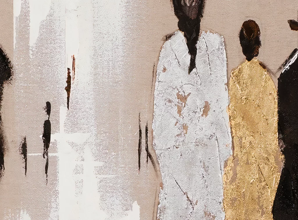 2 tableaux d'hommes en noir et nuances en doré