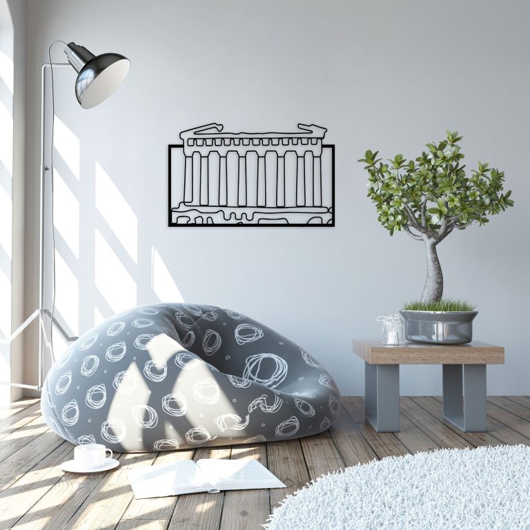 un art mural en bois d'athènes sur le mur d'une chambre