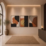 Ensemble de 3 tableaux abstraits orange noir vintage