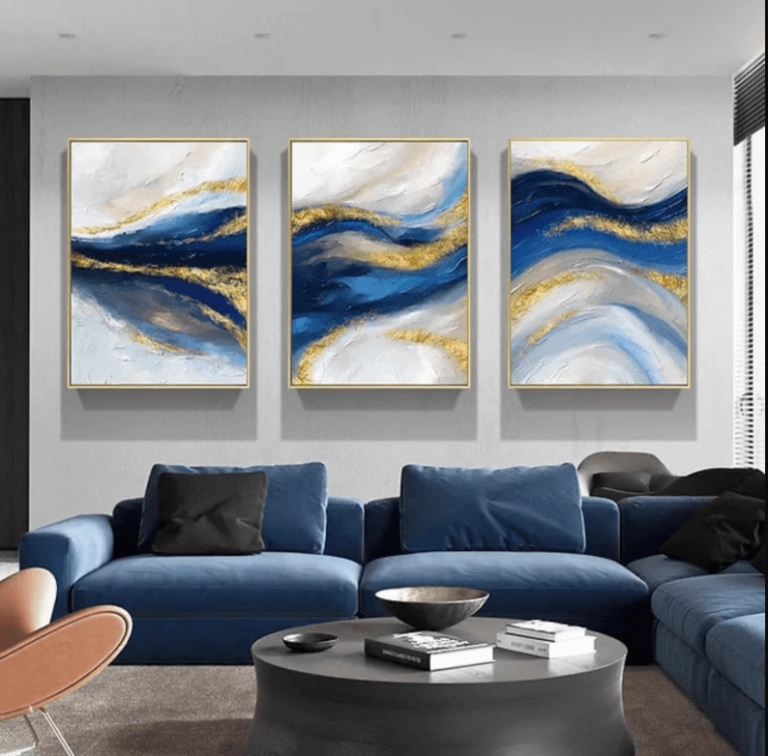 Tableaux décoratifs bleu et doré