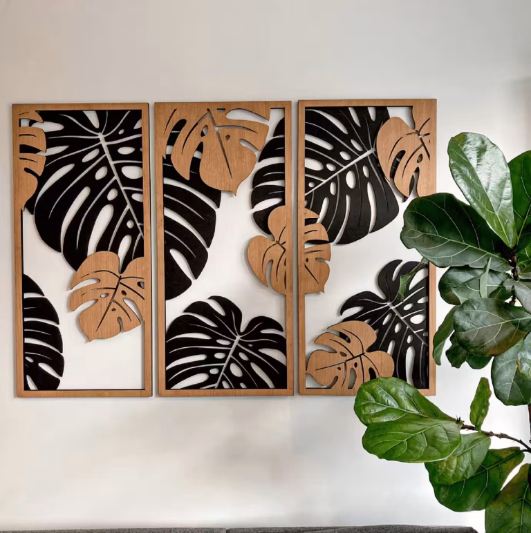 tableau en bois fleurs 3d