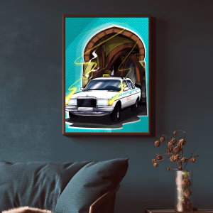 Tableau Traditionnel : Grand Taxi Marocain et Porte Classique