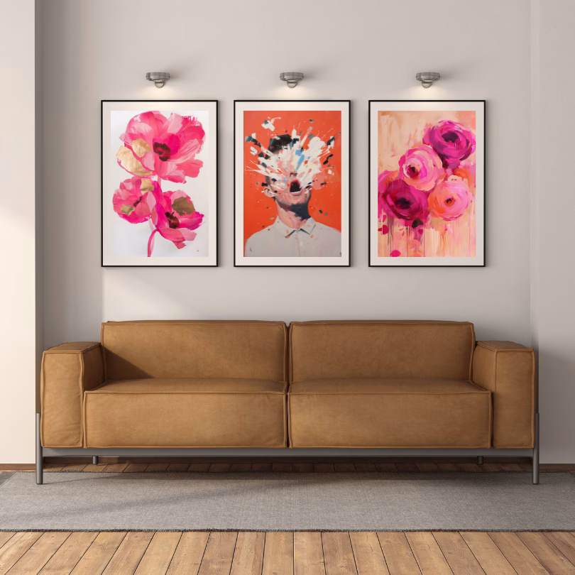Ensemble de 3 Peintures Fleurs Roses pour Décoration Murale – Image 3