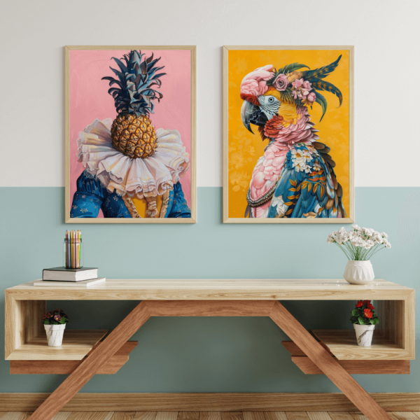 Tableaux Modernes: Perroquet et Ananas en Couleurs Vives – Image 3