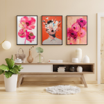Ensemble de 3 Peintures Fleurs Roses pour Décoration Murale