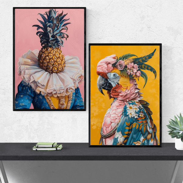 Tableaux Modernes: Perroquet et Ananas en Couleurs Vives