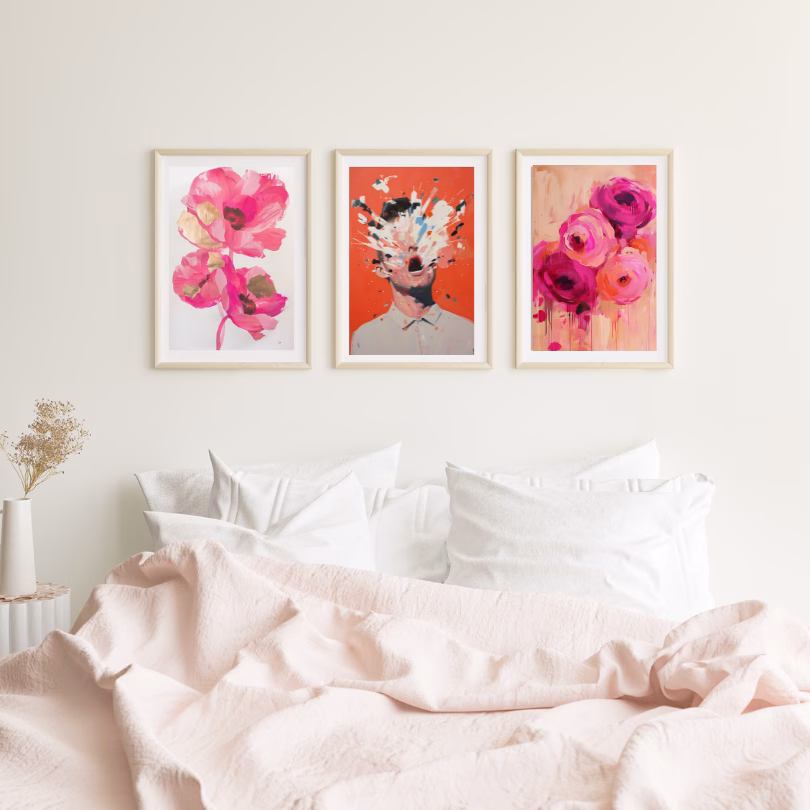 Ensemble de 3 Peintures Fleurs Roses pour Décoration Murale – Image 4