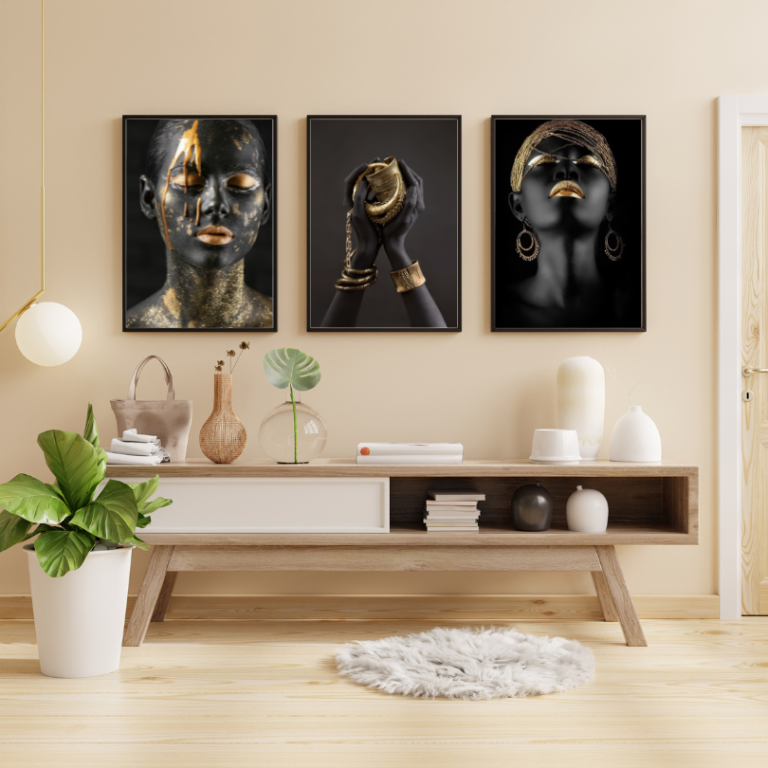Tableaux Décoratifs : Femmes Afro en Noir et Or