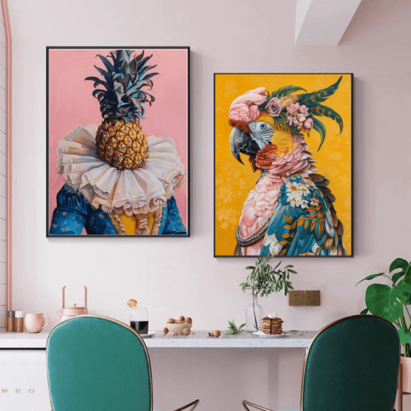 Tableaux Modernes: Perroquet et Ananas en Couleurs Vives – Image 2