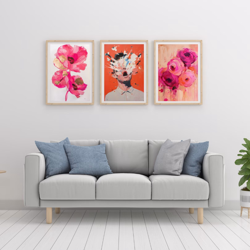 Ensemble de 3 Peintures Fleurs Roses pour Décoration Murale – Image 5