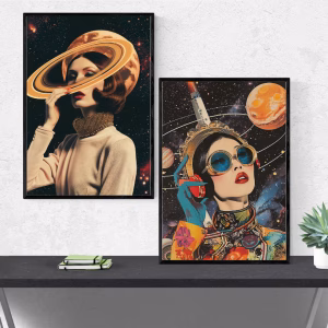 Set de 2 Tableaux Décoratifs Femmes dans l'Espace