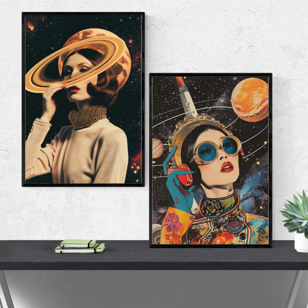 Set de 2 Tableaux Décoratifs Femmes dans l'Espace