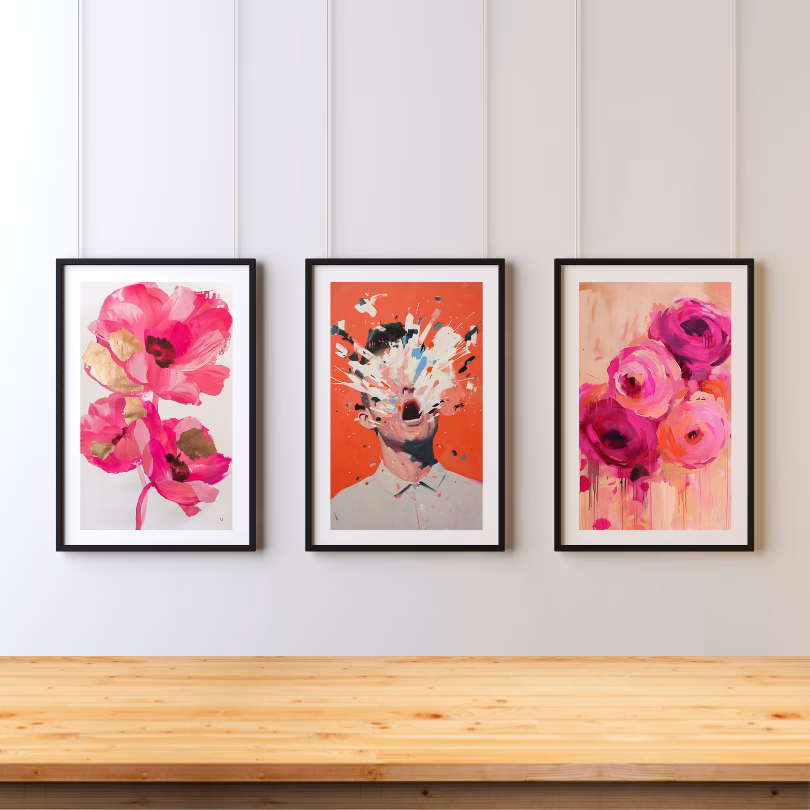 Ensemble de 3 Peintures Fleurs Roses pour Décoration Murale – Image 2