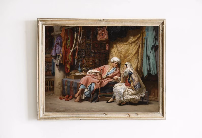 Couple Arabe en Peinture à l’Huile – Art Mural Vintage Imprimable – Image 2