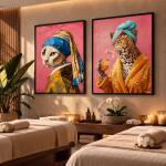 Ensemble de 2 tableaux : Tigre et Chat Habillé-Décoration Élégante