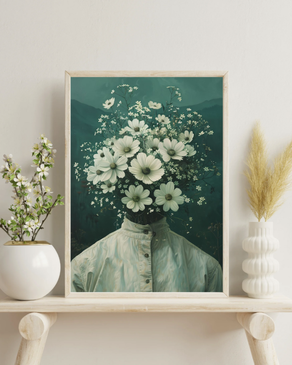 Art Mural Moderne : Homme avec Tête en Bouquet de Fleurs