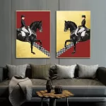 Art Abstrait Équitation Femme - Ensemble de 2 Gravures Murales