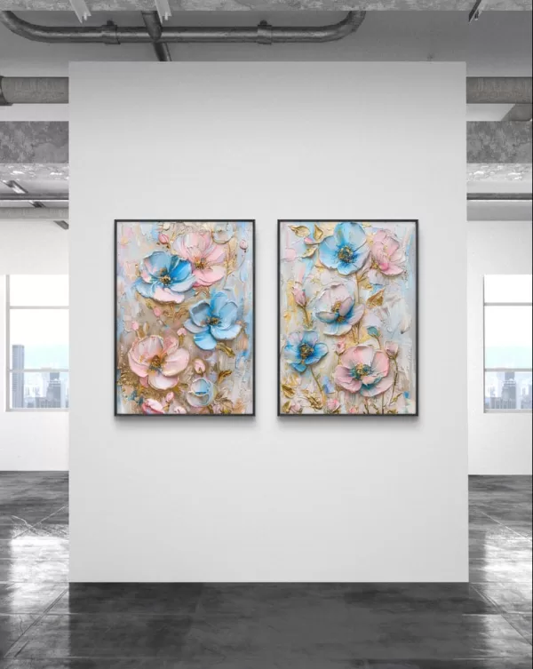 Fleurs Dorées - Diptyque Art Floral, Lot de 2 Impressions Abstraites – Image 3