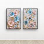 Fleurs Dorées - Diptyque Art Floral, Lot de 2 Impressions Abstraites