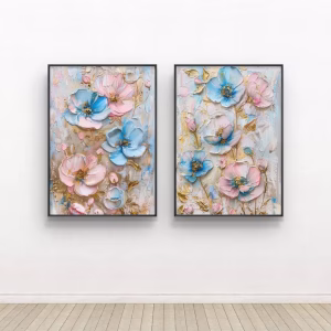 Fleurs Dorées - Diptyque Art Floral, Lot de 2 Impressions Abstraites
