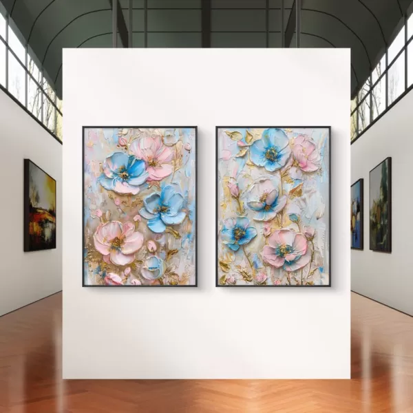 Fleurs Dorées - Diptyque Art Floral, Lot de 2 Impressions Abstraites – Image 2