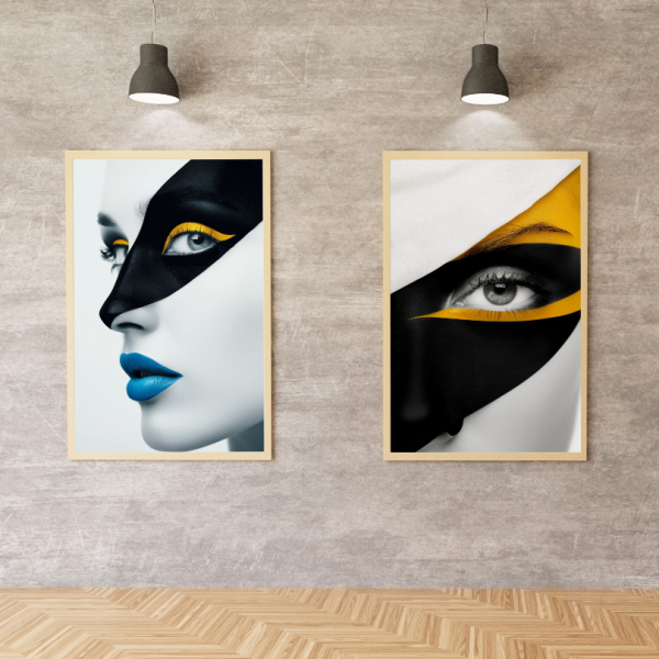 Peinture Moderne Femme aux Lèvres Bleues et Accents Dorés – Image 4