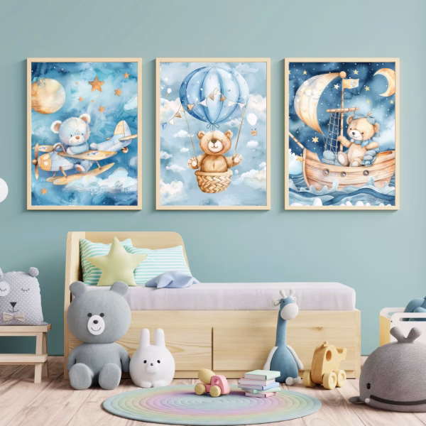 Set de 3 Tableaux Enfants : Ours en Aventure – Image 2