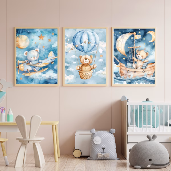 Set de 3 Tableaux Enfants : Ours en Aventure – Image 3