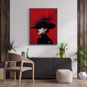 Art mural femme en noir – Élégance et musique en mouvement.