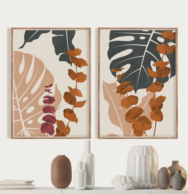 Ensemble d'Art Bohème : 2 Tirages Botaniques Minimaux