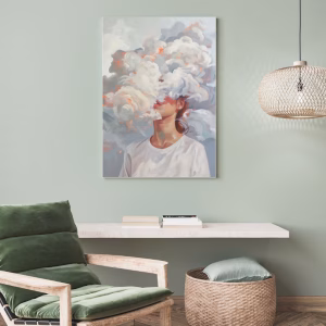 Tableau décoratif maximaliste – Jeune fille et nuages