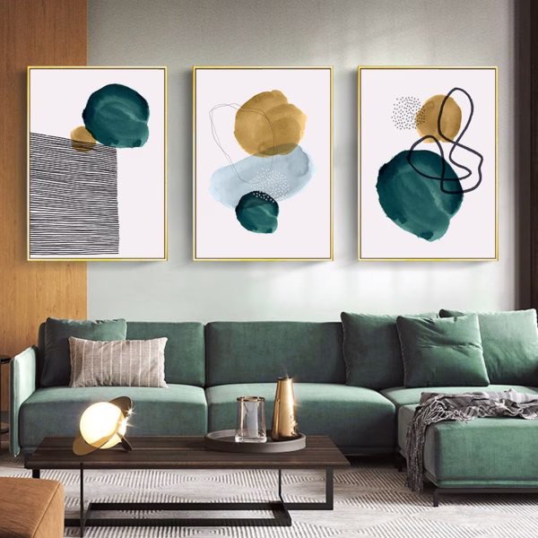 Décoration Murale Aquarelle Verte - 3 Affiches Géométriques – Image 2
