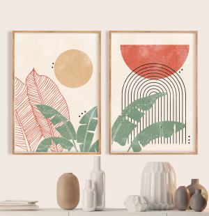 Affiches Murales Modernes Mid Century - Set de 2 Abstraits Beige