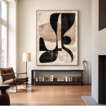 Grande Toile d’Art Murale Beige et Noire – Style Abstrait