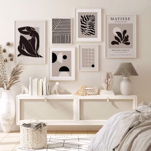 Lot de 6 Tableaux – Art Mural Noir et Beige Minimaliste