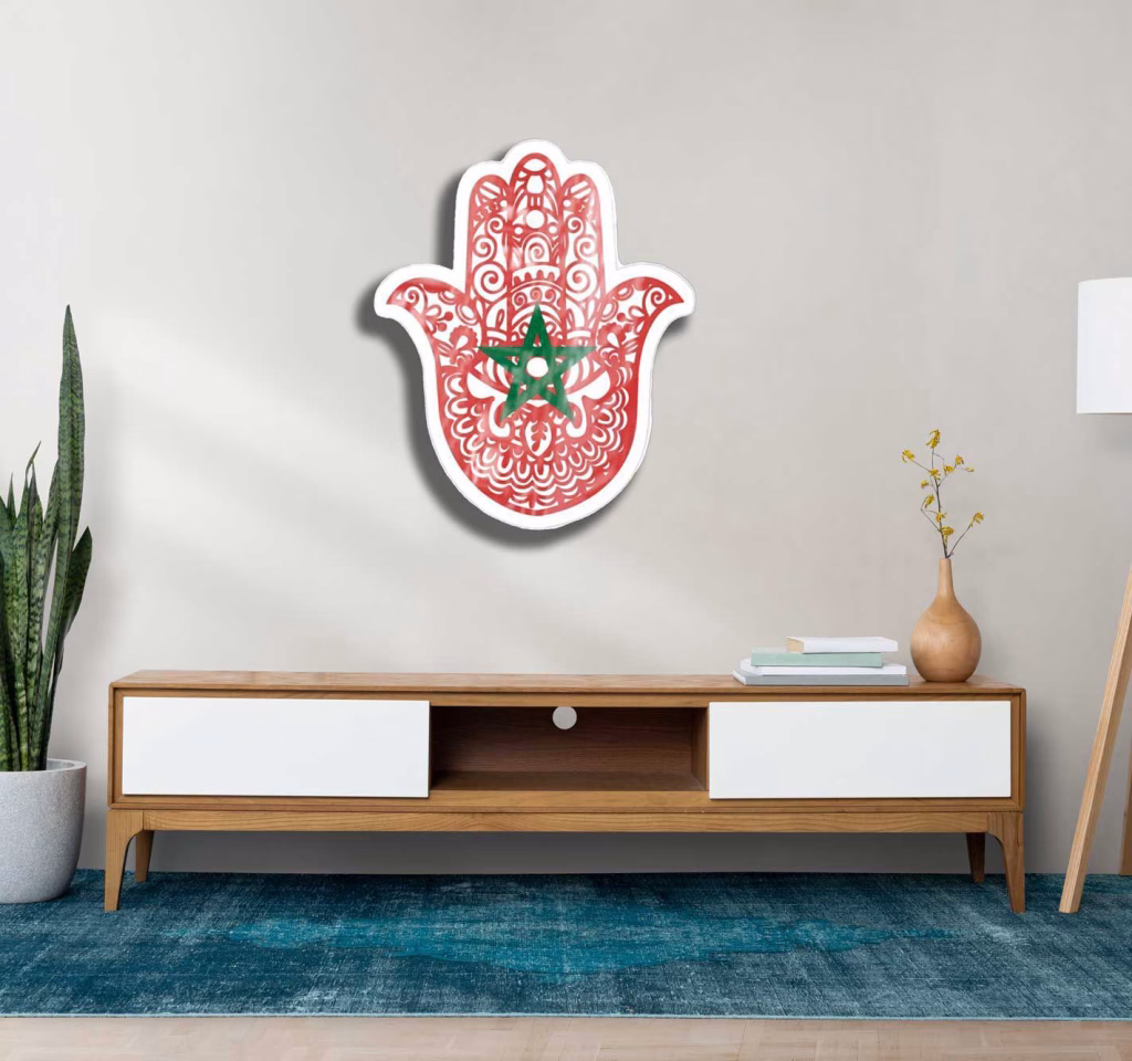 Décoration Murale Khmissa Rouge – Sculpture 3D Marocaine