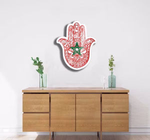 Décoration Murale Khmissa Rouge – Sculpture 3D Marocaine