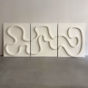 Ensemble de 3 Tableaux en Bois 3D : Art Mural Abstrait