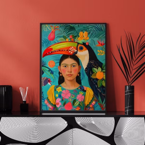 Tableau Décoratif Fille et Toucan