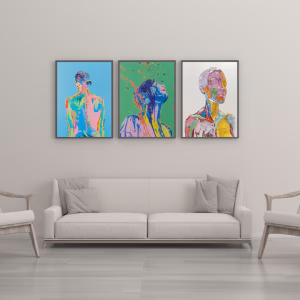 Ensemble de Trois Tableaux Corps Humain Abstrait