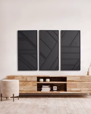 Lot de 3 Décorations Murales Géométriques en Bois Noir