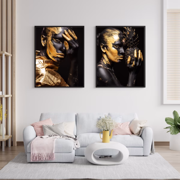 Tableau décoratif femme dorée noir et or – Art mural moderne – Image 3