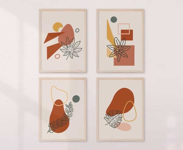 Set de 4 Tableaux Boho Abstraits