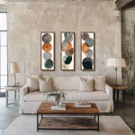 Lot de 3 Affiches Abstraites Vert et Orange