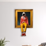 Art mural en bois doré – Portrait d’homme moderne