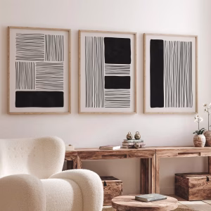 Lot de 3 Affiches Abstraites Noir et Blanc Style Japandi