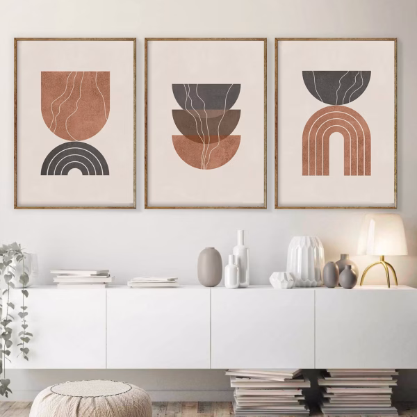 Set de 3 Tableaux Abstraits Mid-Century