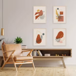 Set de 4 Tableaux Boho Abstraits – Style Mid-Century