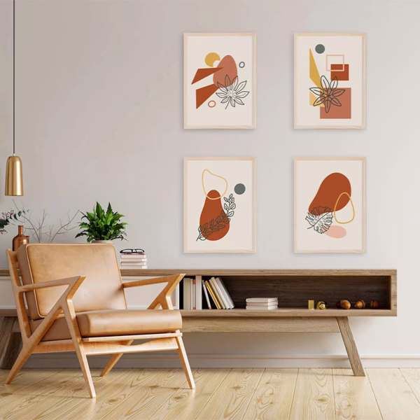 Set de 4 Tableaux Boho Abstraits