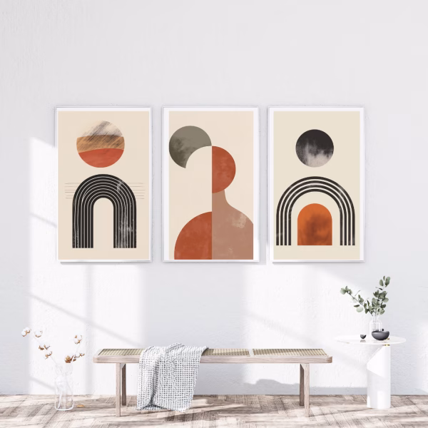 3 Tableaux Abstraits Mid-Century